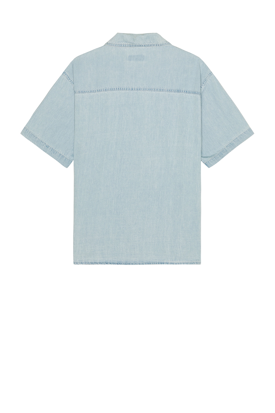 Shop Wao Short Sleeve Denim Shirt In Light Blue