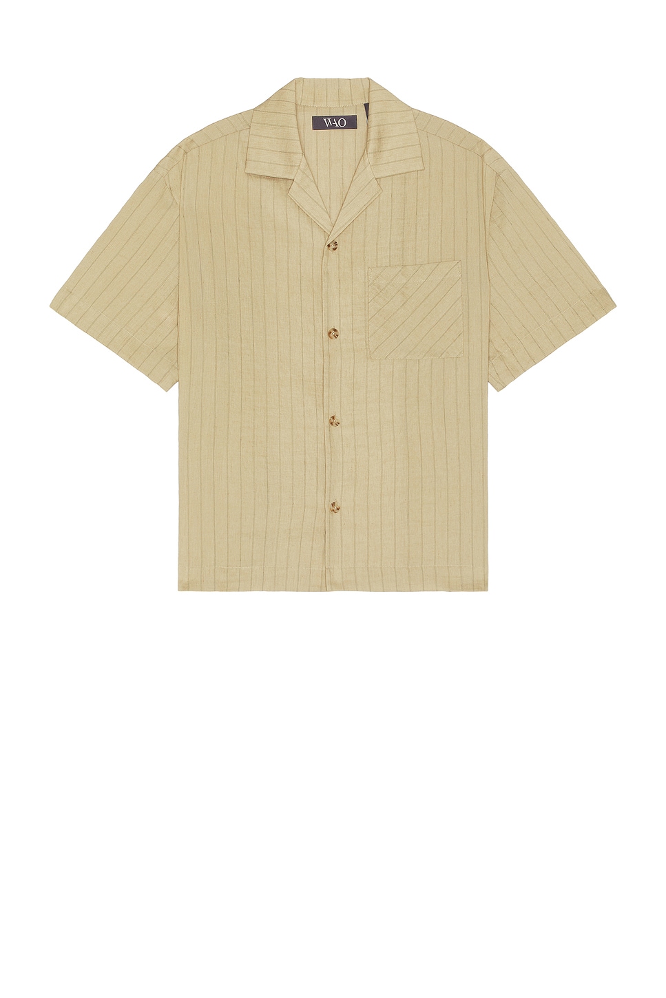 Image 1 of WAO Vertical Stripe Short Sleeve Shirt in Taupe & Black