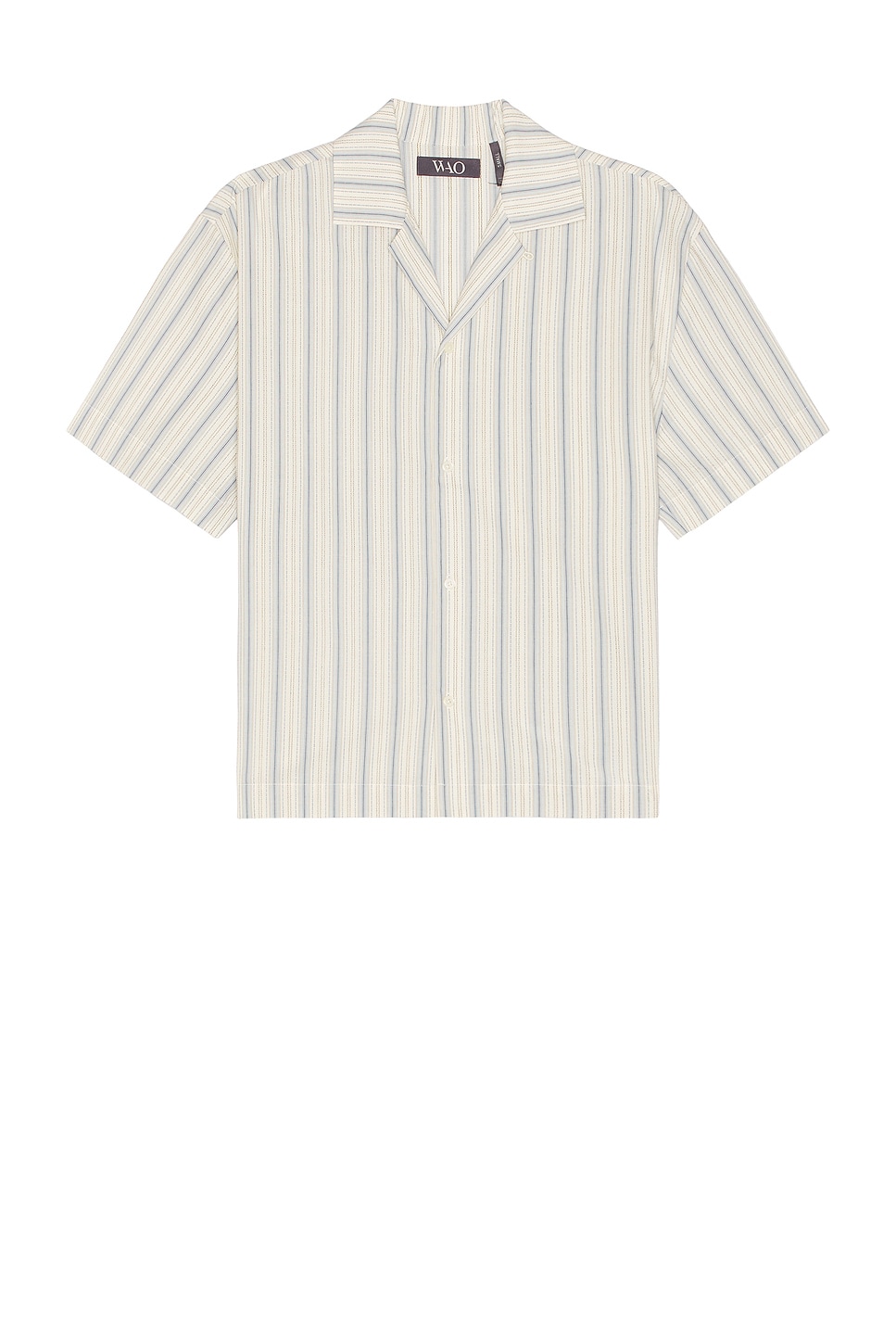 Image 1 of WAO Textured Stripe Camp Shirt in Cream & Blue
