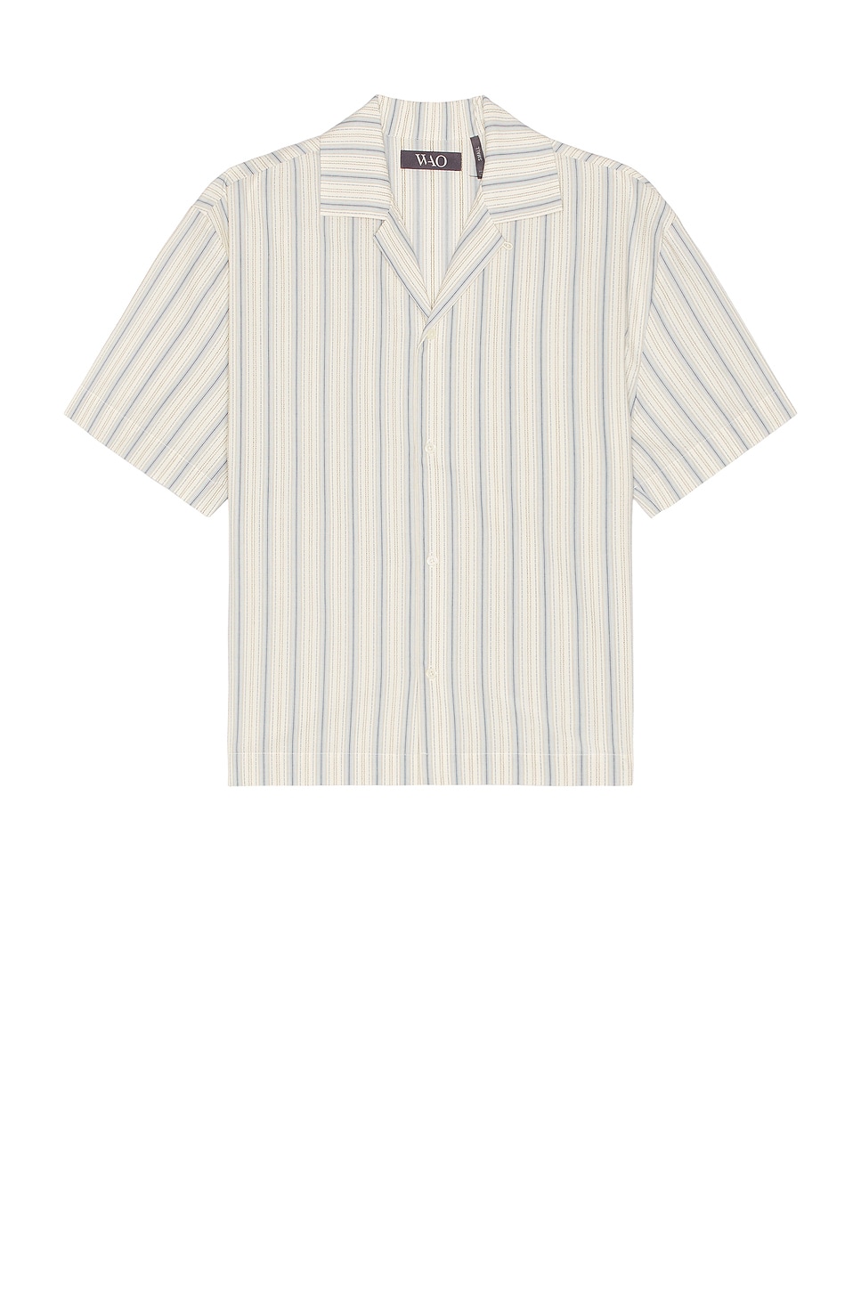 Shop Wao Textured Stripe Camp Shirt In Cream & Blue