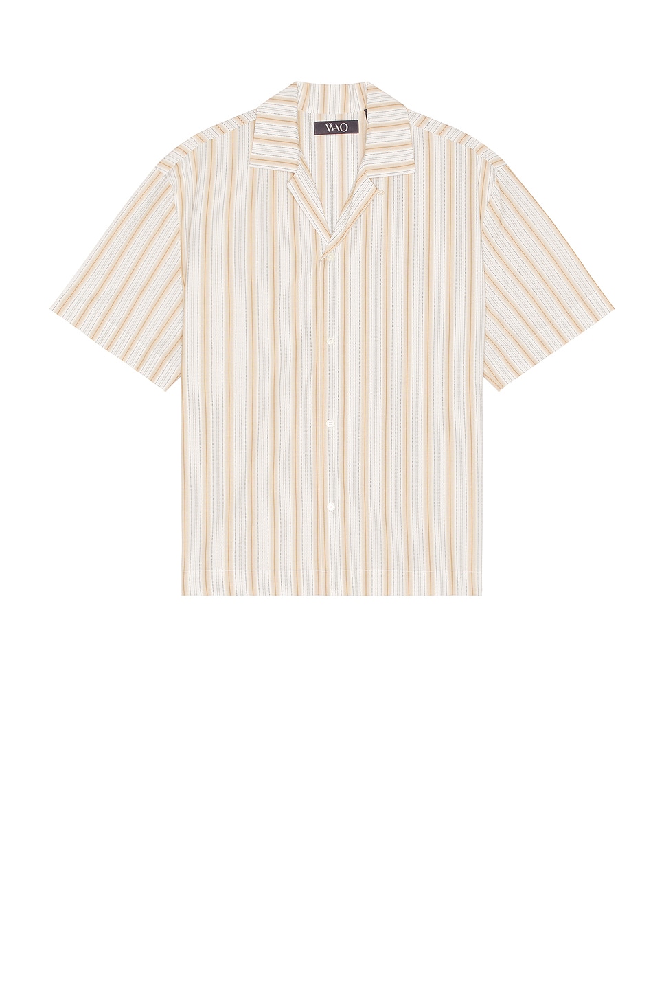 Wao Textured Stripe Camp Shirt In White & Sand