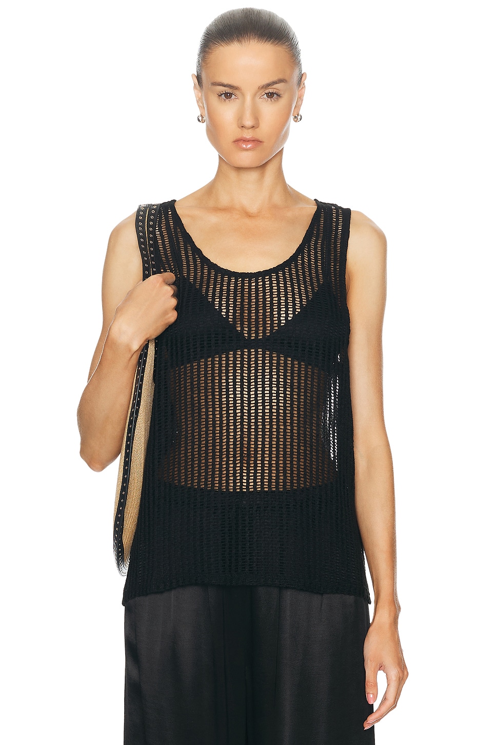 Image 1 of WAO Crochet Tank Top in Black