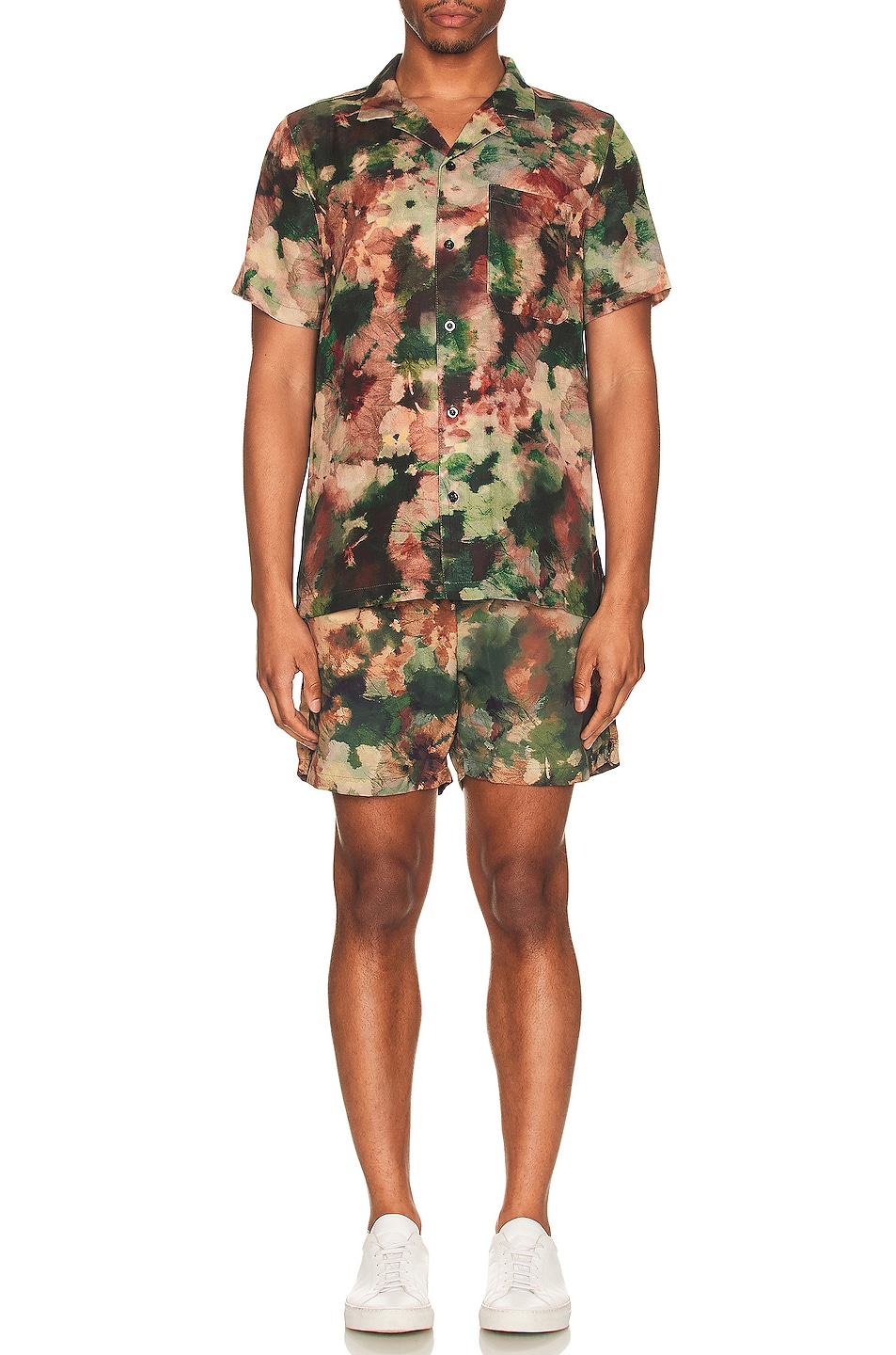 Image 1 of WAO The Swim Short in Olive Brown Abstract