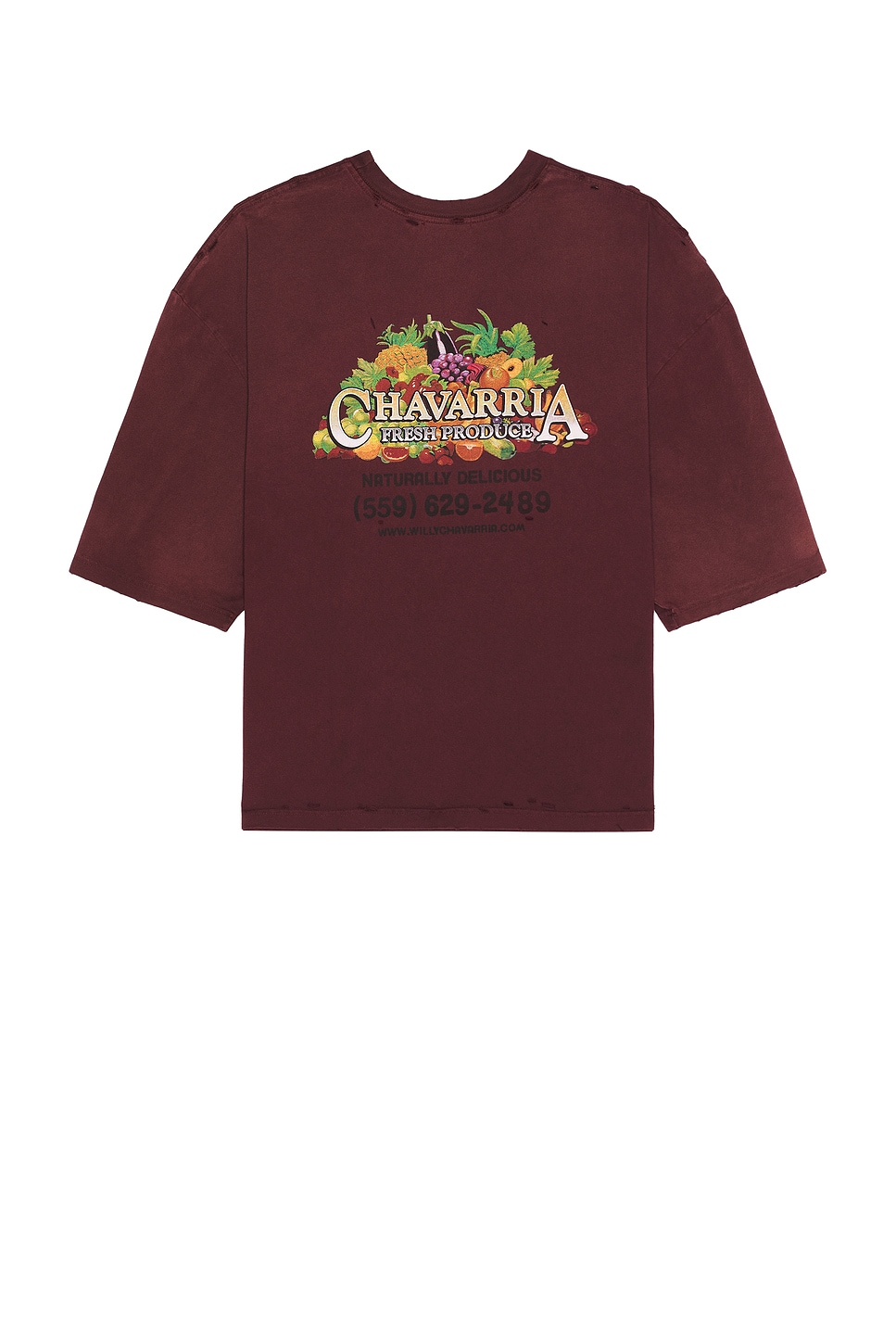 Willy Produce Destroyed Buffalo Tee in Burgundy