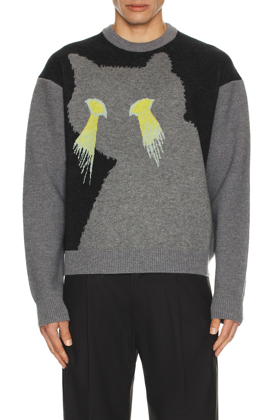 Image 1 of WE11DONE Cat Jacquard Knit Pullover in Black