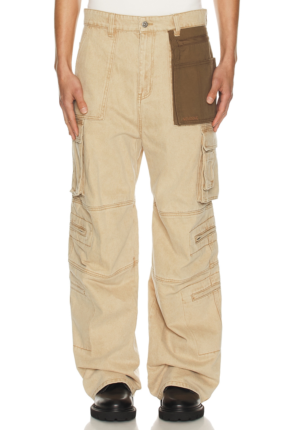Image 1 of WE11DONE Washed Cargo Trousers in Beige