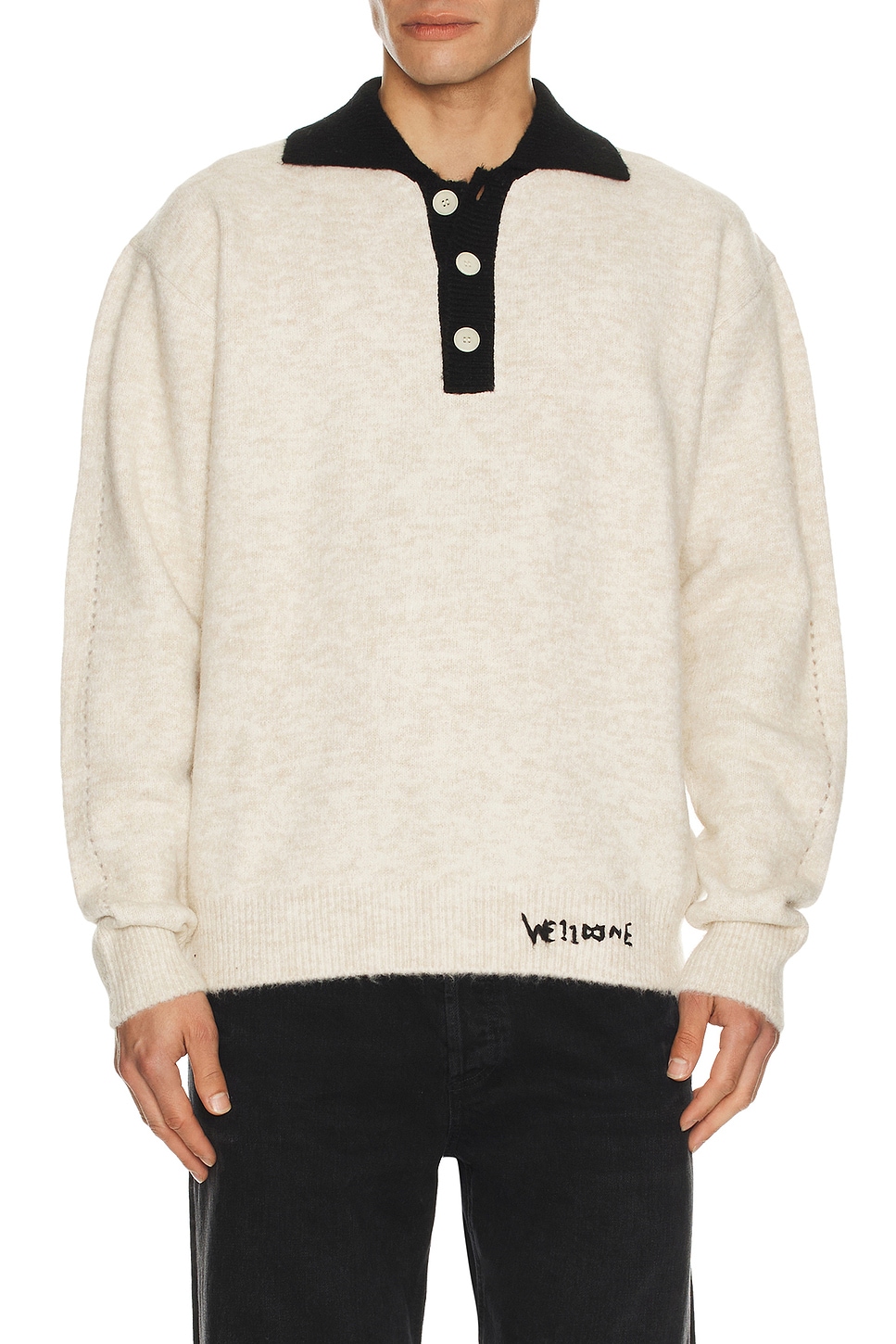 Image 1 of WE11DONE Brushed Contrast Knit Top in Ivory