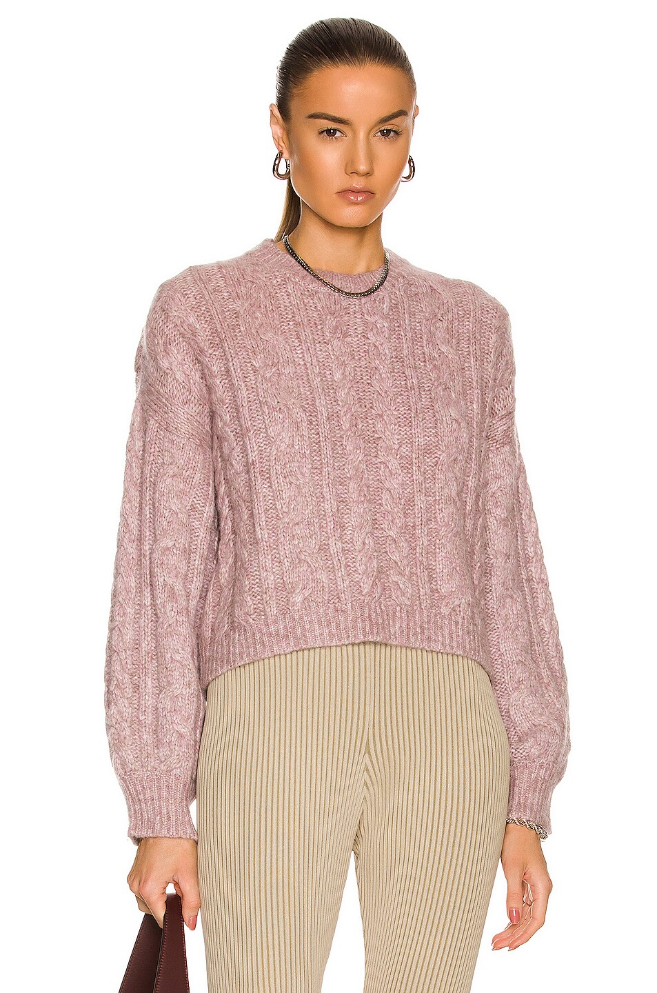 Image 1 of Weekend Stories Antonia Cable Crew Neck Pullover in Blush Pink