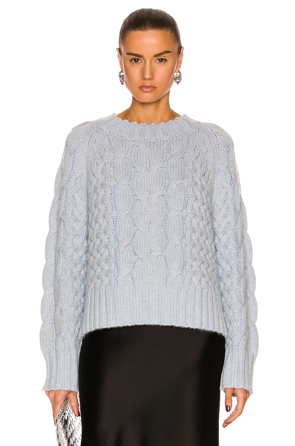 Image 1 of Weekend Stories Ansel Cable Pullover in Baby Blue