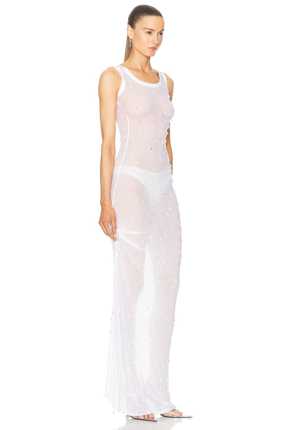 Shop Wiederhoeft Embroidered Long Tank Dress In White