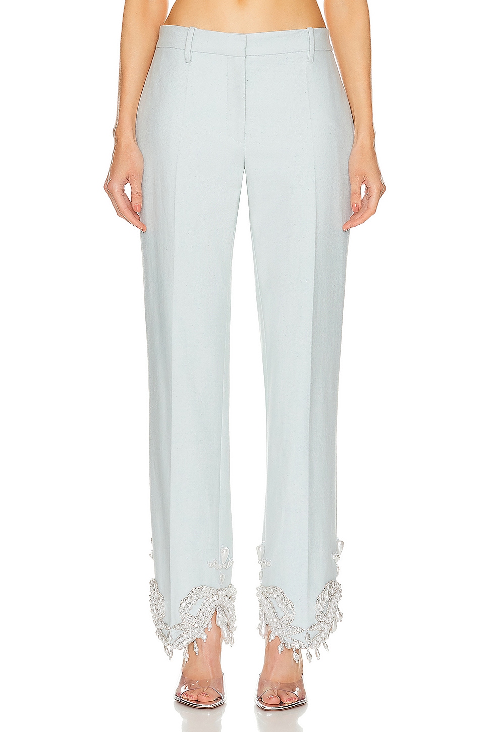 Image 1 of Wiederhoeft Embroidered Pearl & Crystal Trouser in Light Blue