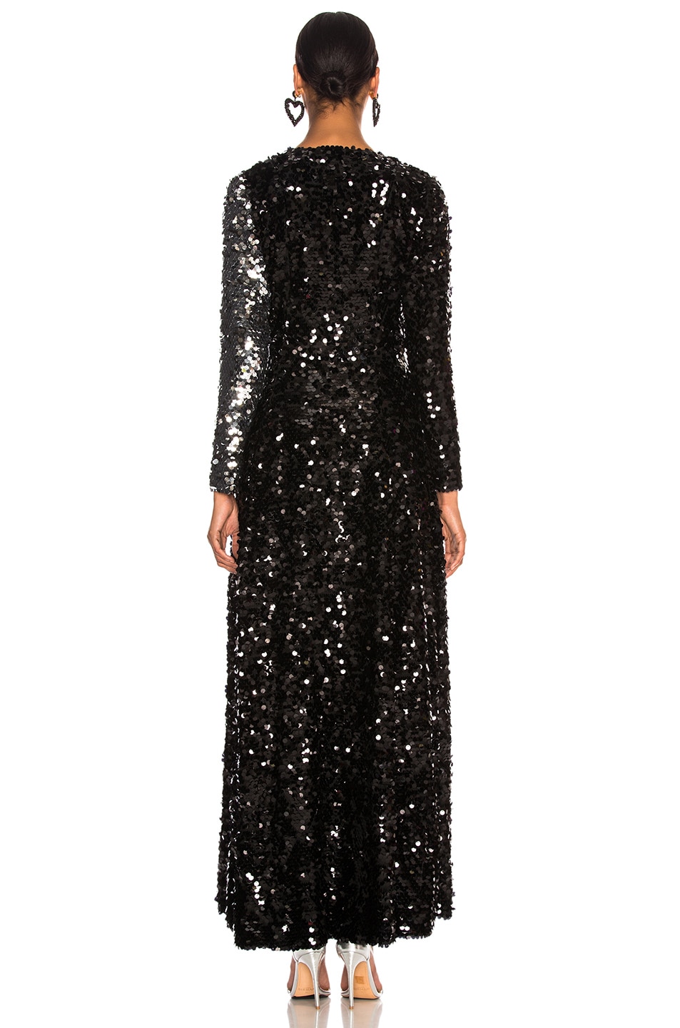 we are LEONE Contrast Sequin Wrap Dress in Black Onyx & Silver | FWRD