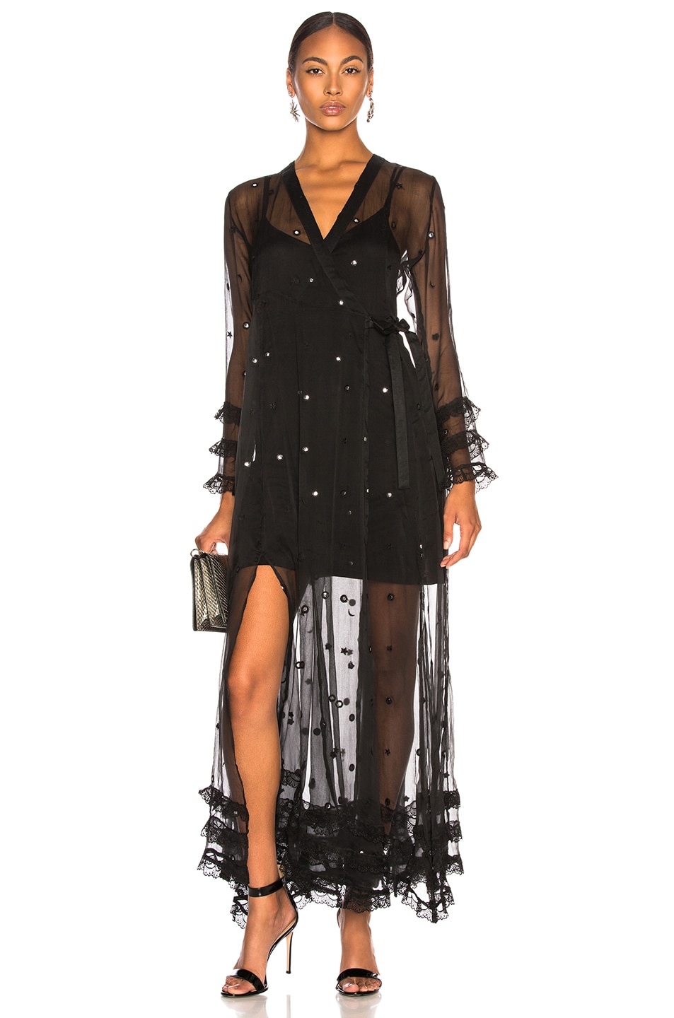 Image 1 of we are LEONE 55 Wrap Dress in Black Stars & Moons