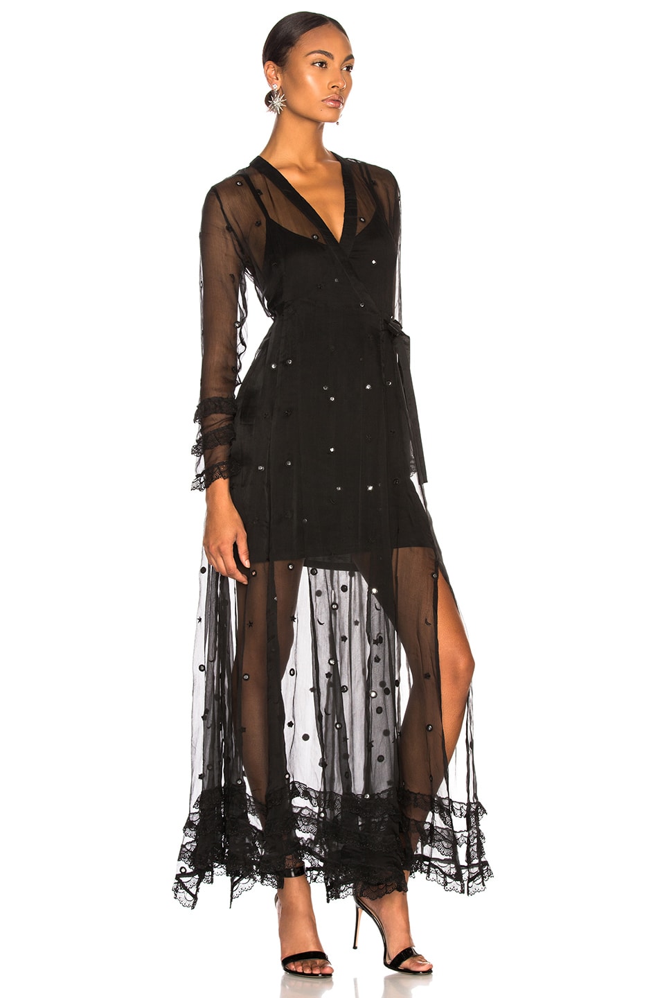 we are LEONE 55 Wrap Dress in Black Stars & Moons | FWRD