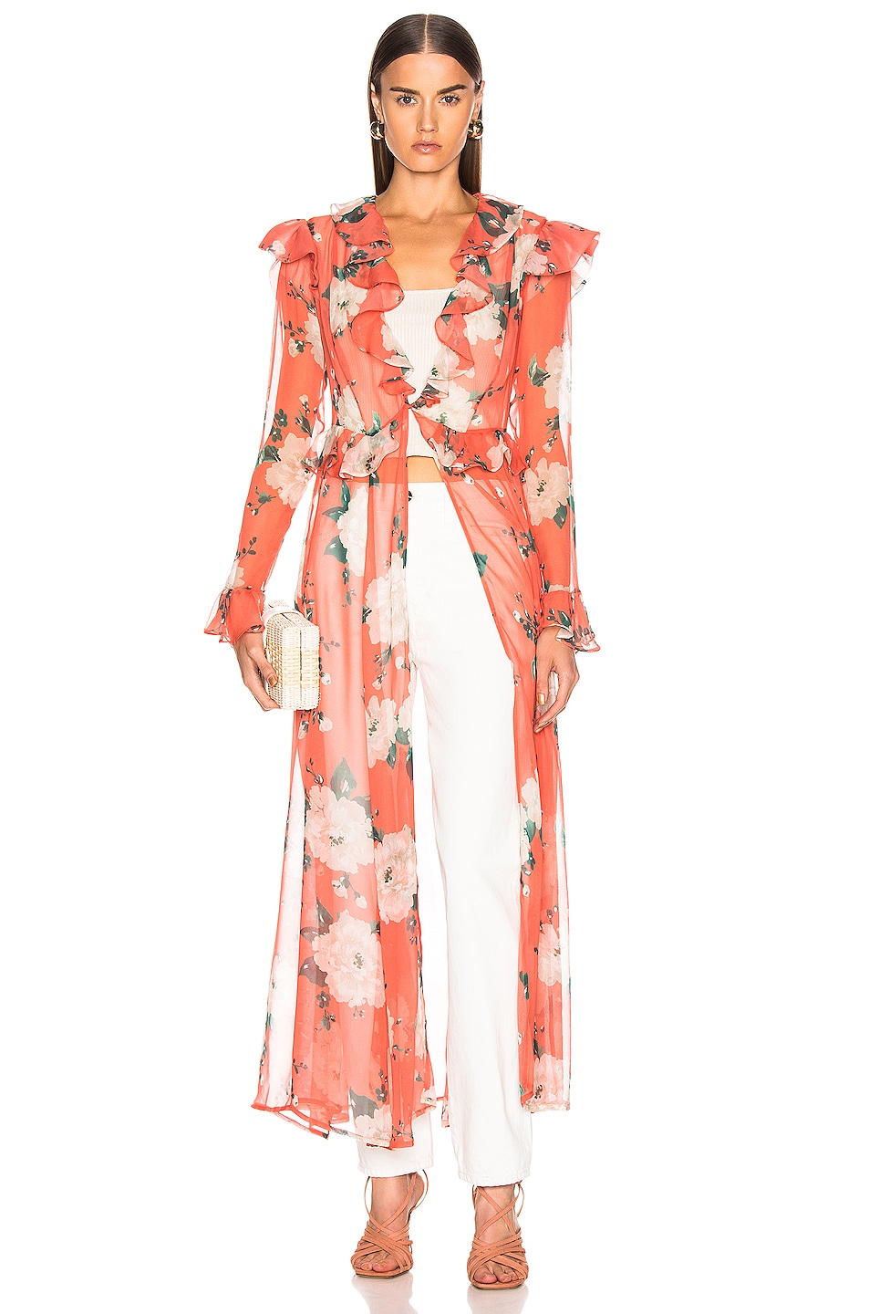 Image 1 of we are LEONE Marlowe Maxi Cardigan in Coral Romantic Floral
