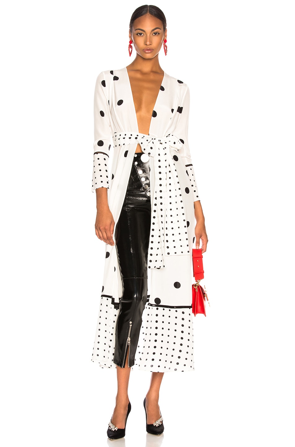 Image 1 of we are LEONE Contrast Maxi Cardigan in White Polka Dot