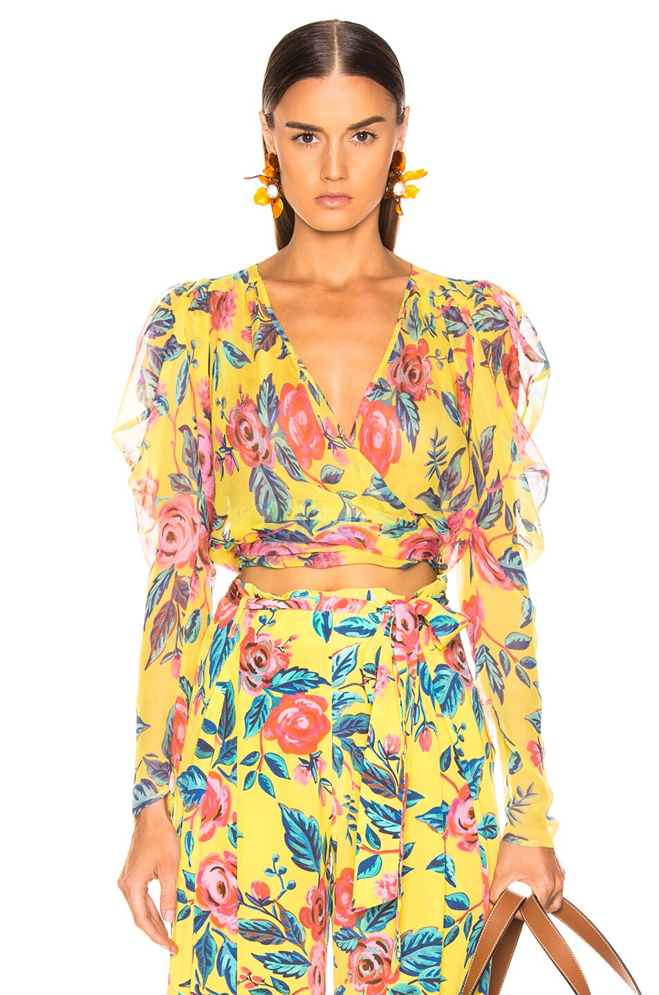 Image 1 of we are LEONE Jasmin Wrap Top in Yellow Rose Floral