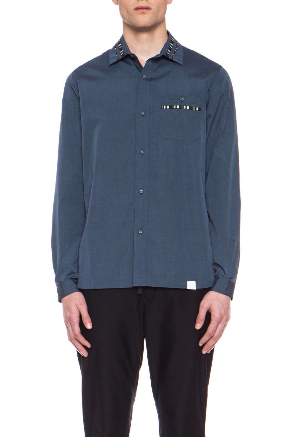 Image 1 of White Mountaineering Embroidered Cotton Shirt in Navy