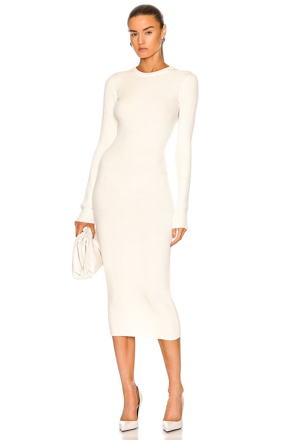 Image 1 of WARDROBE.NYC Ribbed Long Sleeve Dress in White