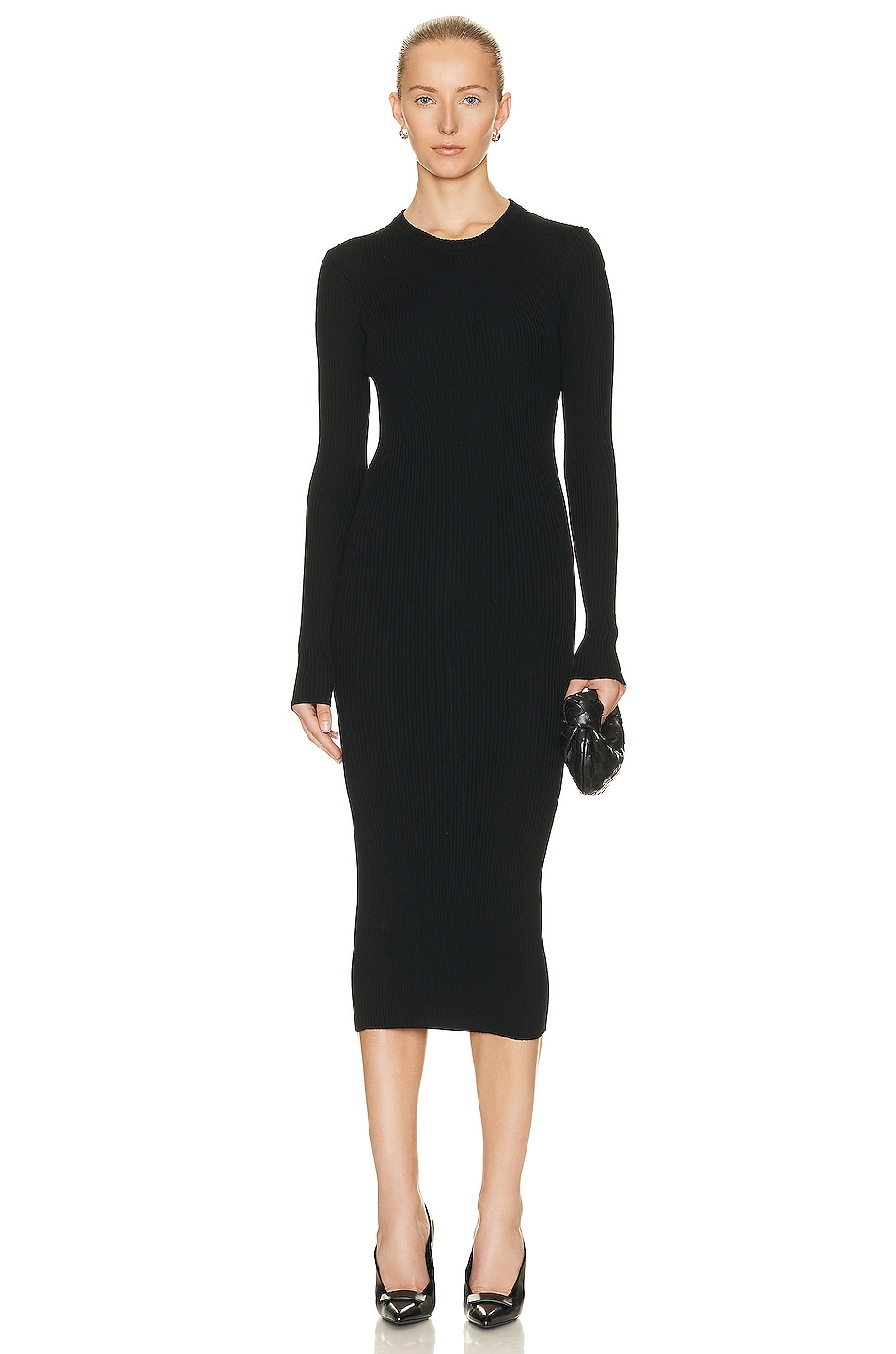 Image 1 of WARDROBE.NYC Ribbed Long Sleeve Dress in Black