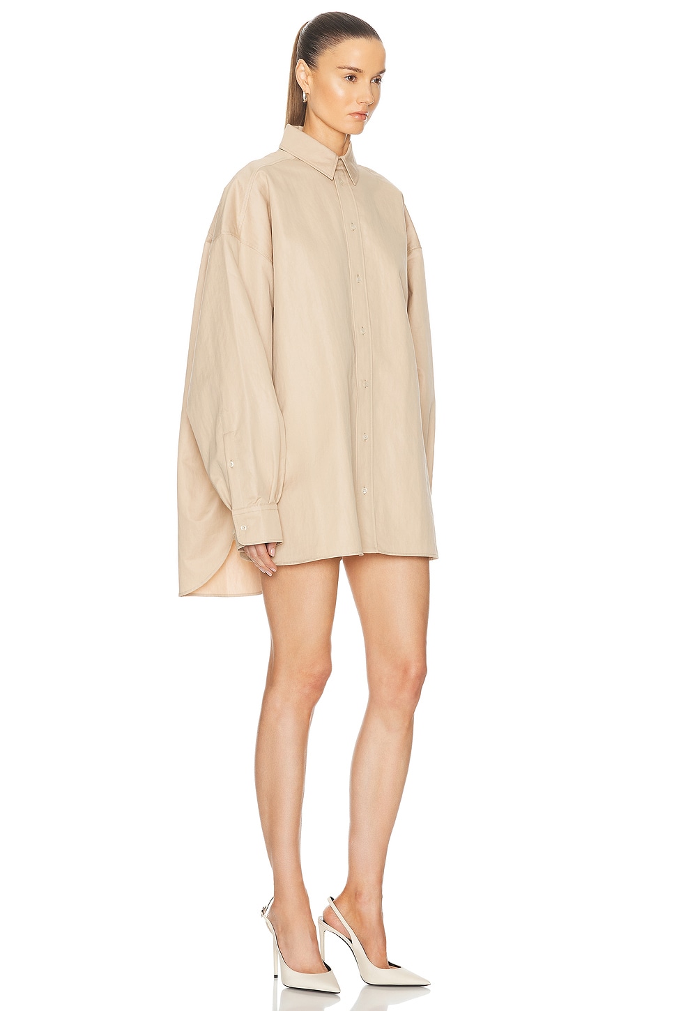 Shop Wardrobe.nyc Drill Shirt Mini Dress In Khaki