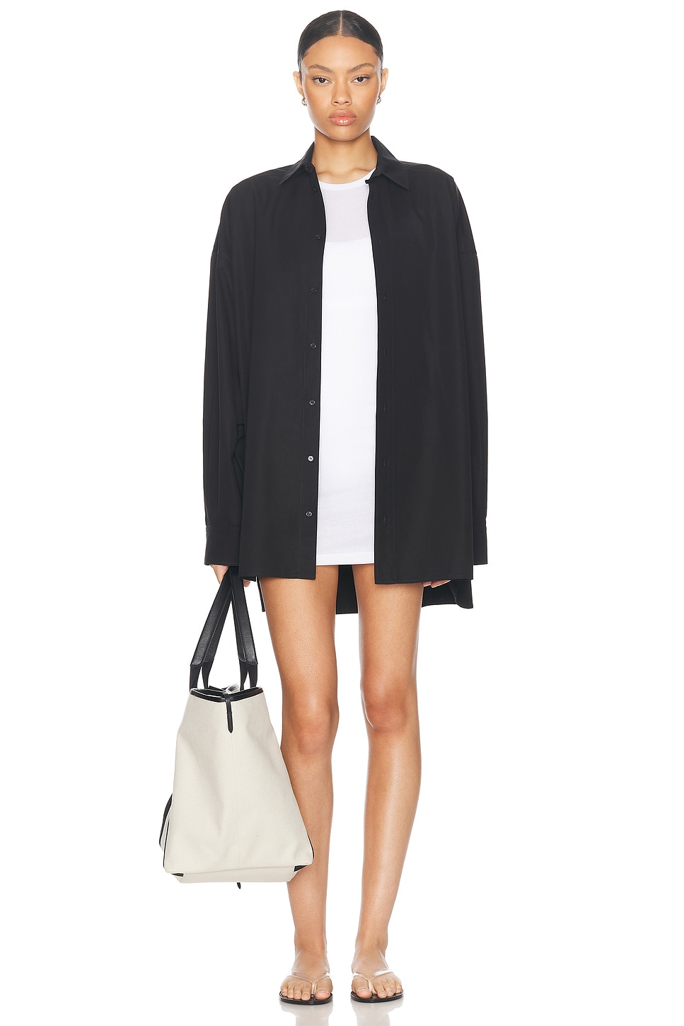 Image 1 of WARDROBE.NYC Oversized Mini Shirt Dress in Black