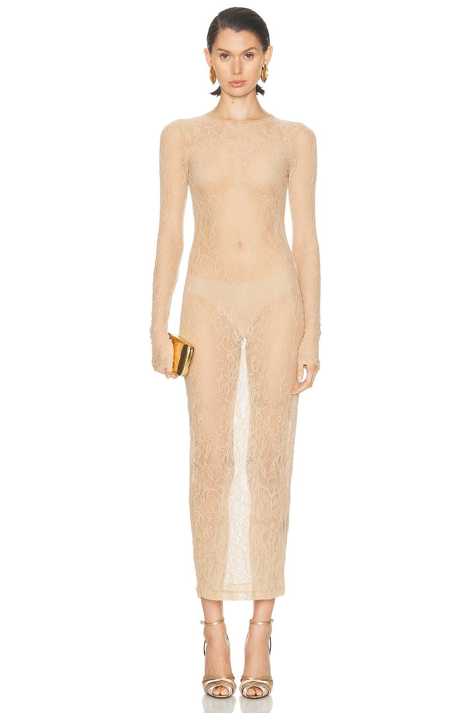 Wardrobe.nyc Lace Long Sleeve Dress In Neutral