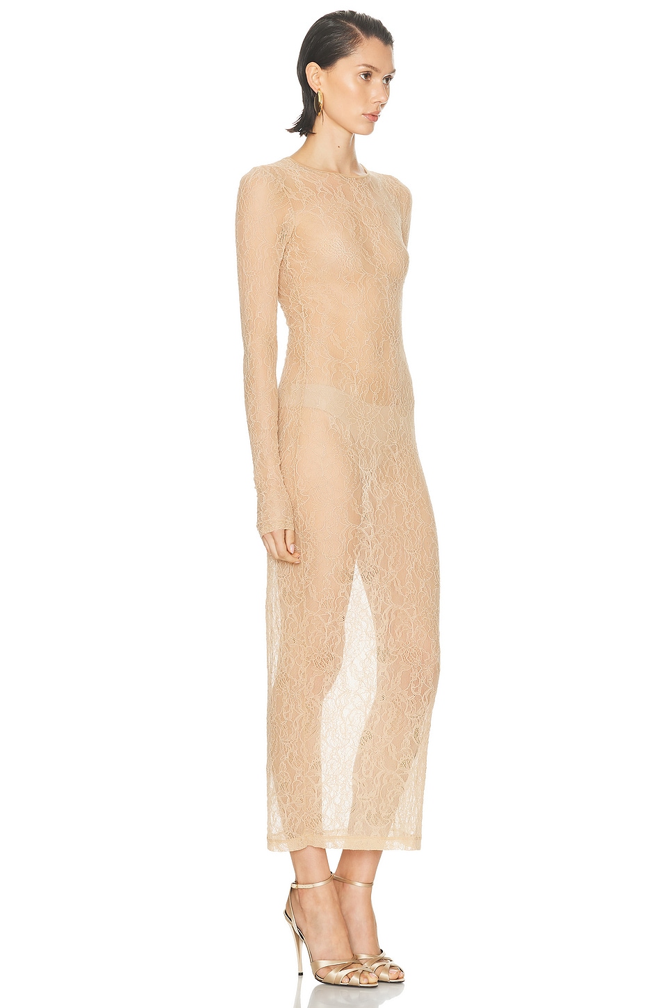 Wardrobe.nyc Lace Long Sleeve Dress In Neutral