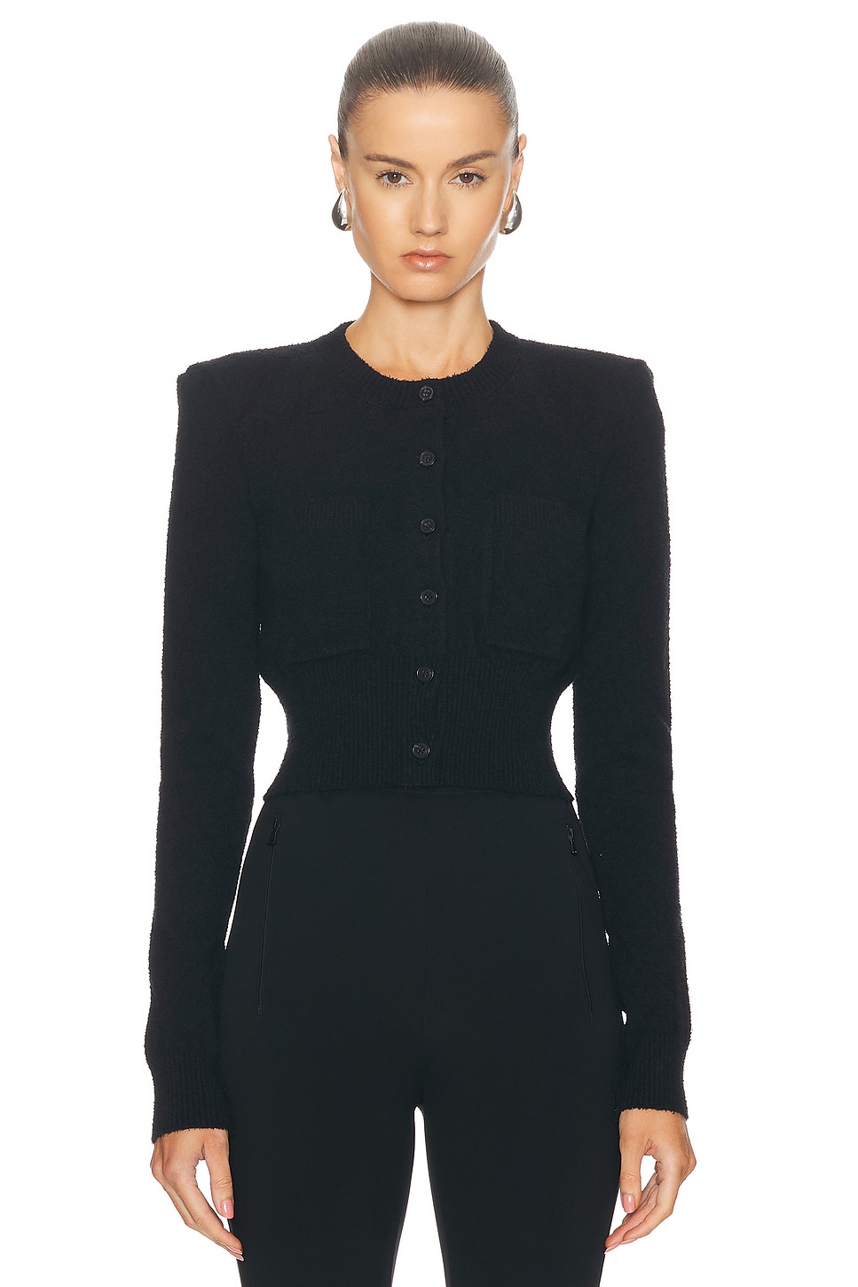 Shop Wardrobe.nyc Cropped Cardigan With Shoulder Pads In Black