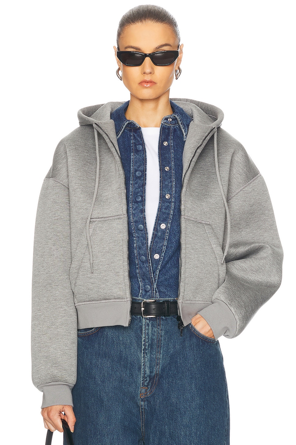 Image 1 of WARDROBE.NYC Bonded Zip Hoodie in Grey Marl