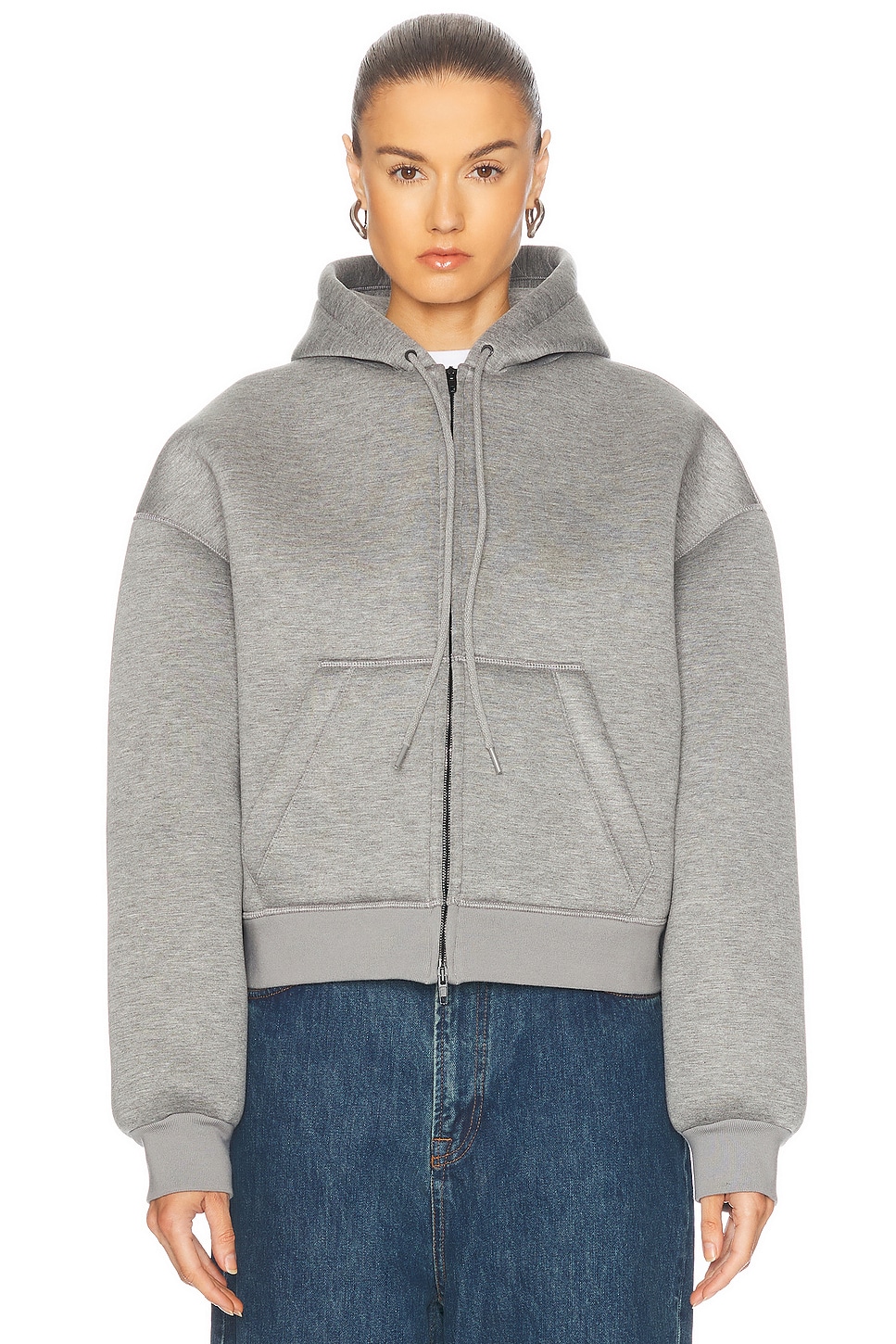 Wardrobe.nyc Bonded Zip Hoodie In Grey Marl