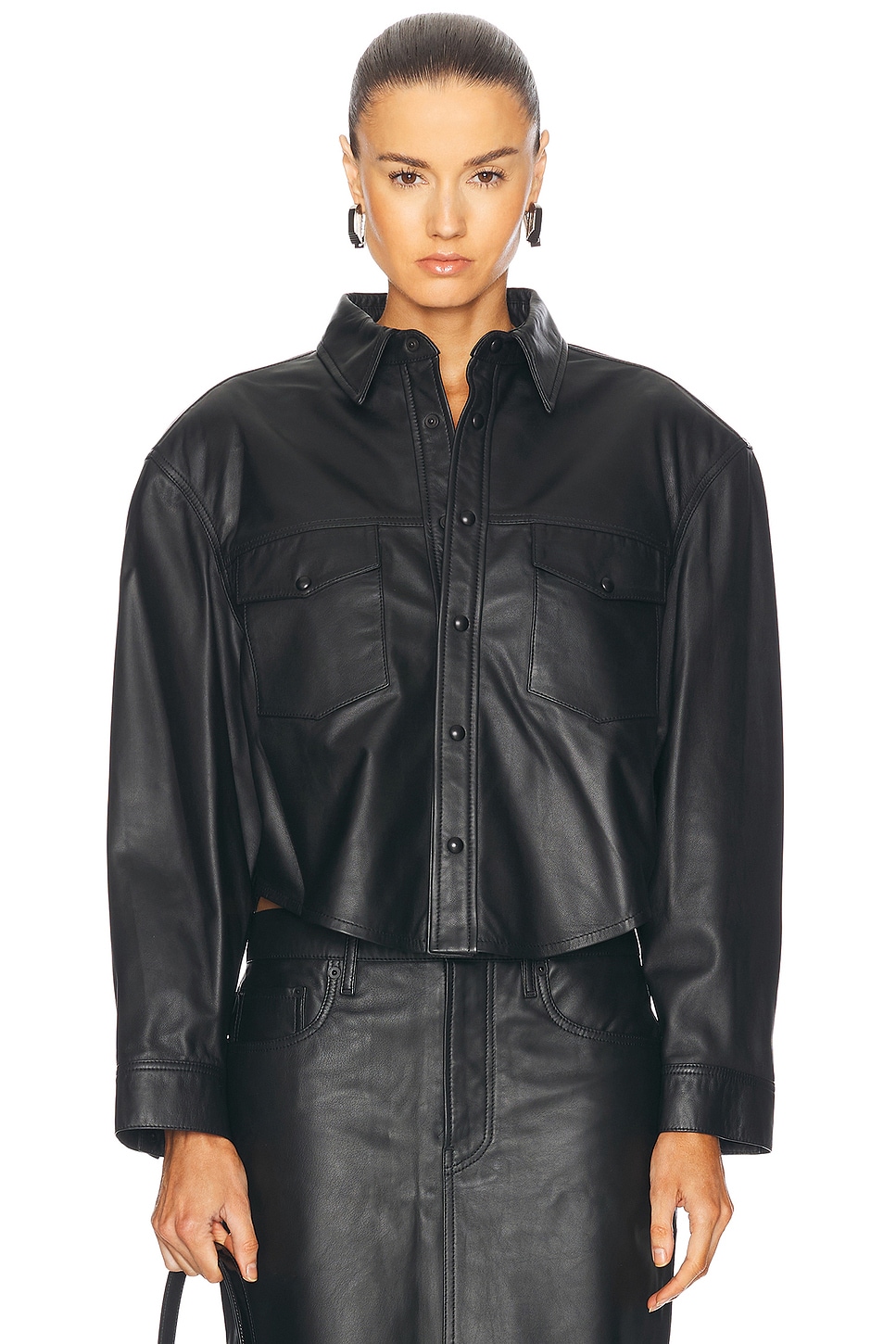 Leather Shirt Jacket in Black