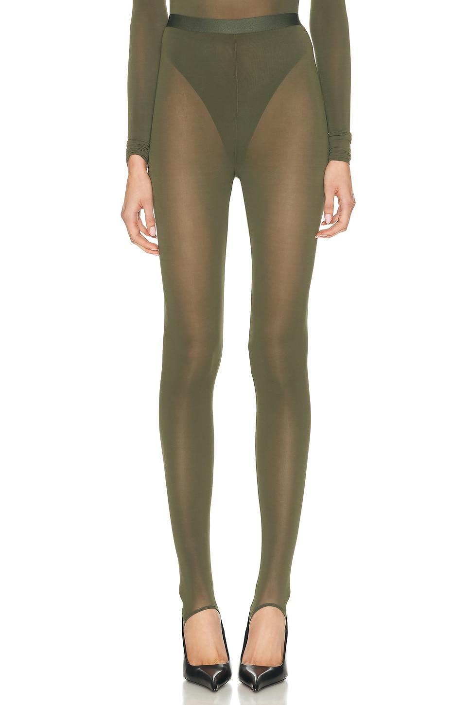 Image 1 of WARDROBE.NYC Sheer Sitrrup Legging in Military
