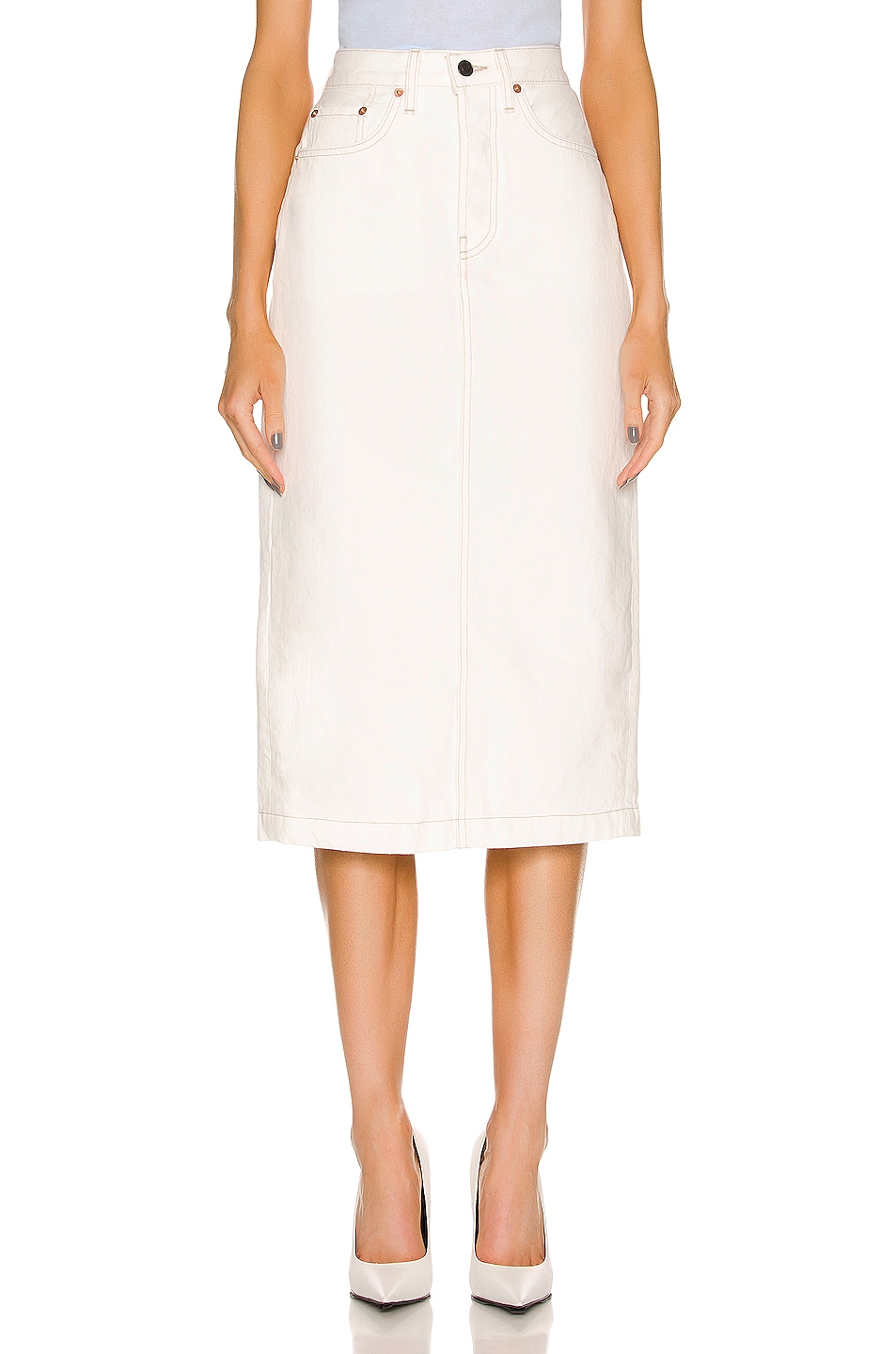 Image 1 of WARDROBE.NYC Denim Midi Skirt in White