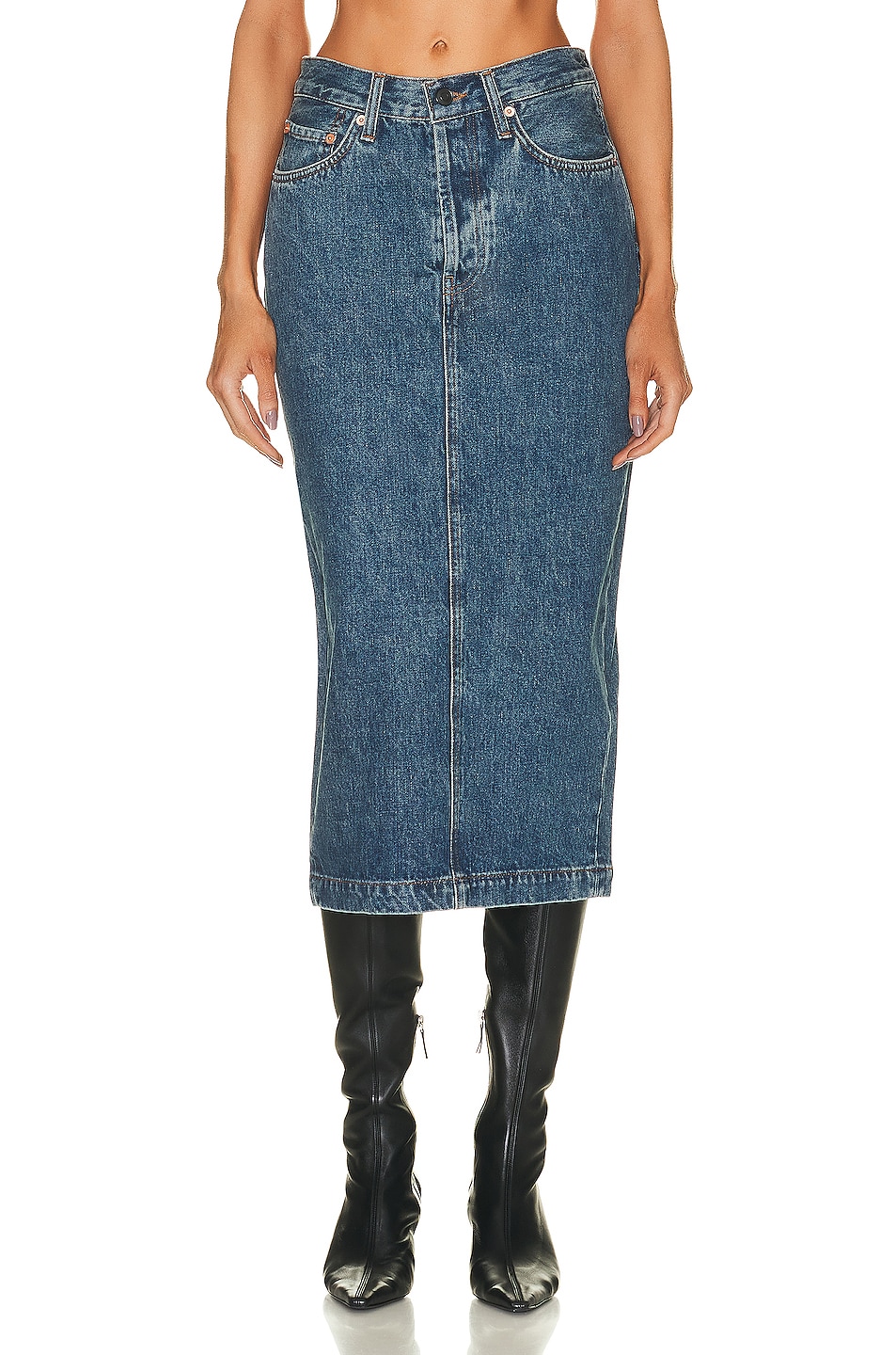 Image 1 of WARDROBE.NYC Denim Midi Skirt in Indigo