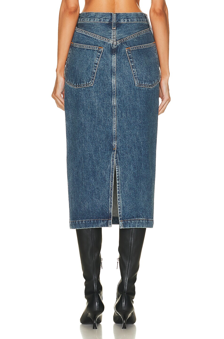 11925 Indigo Slit Detailed Midi Jean Skirt