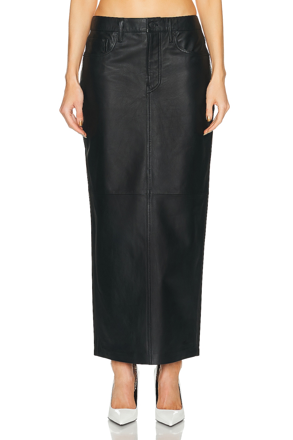 Leather Column Skirt in Black