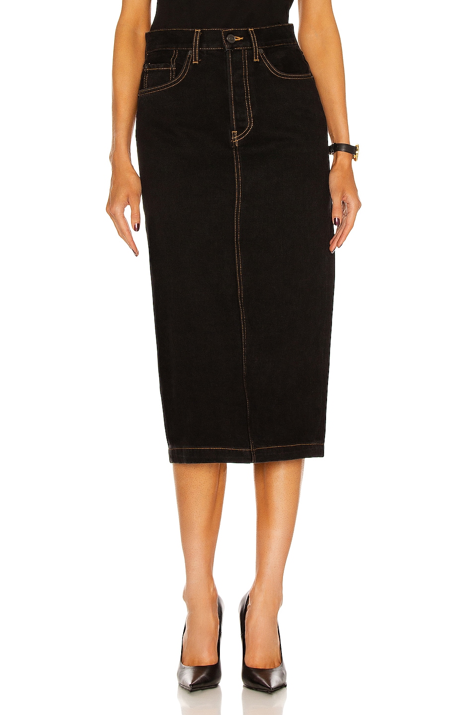 Image 1 of WARDROBE.NYC Denim Midi Skirt in Black Wash