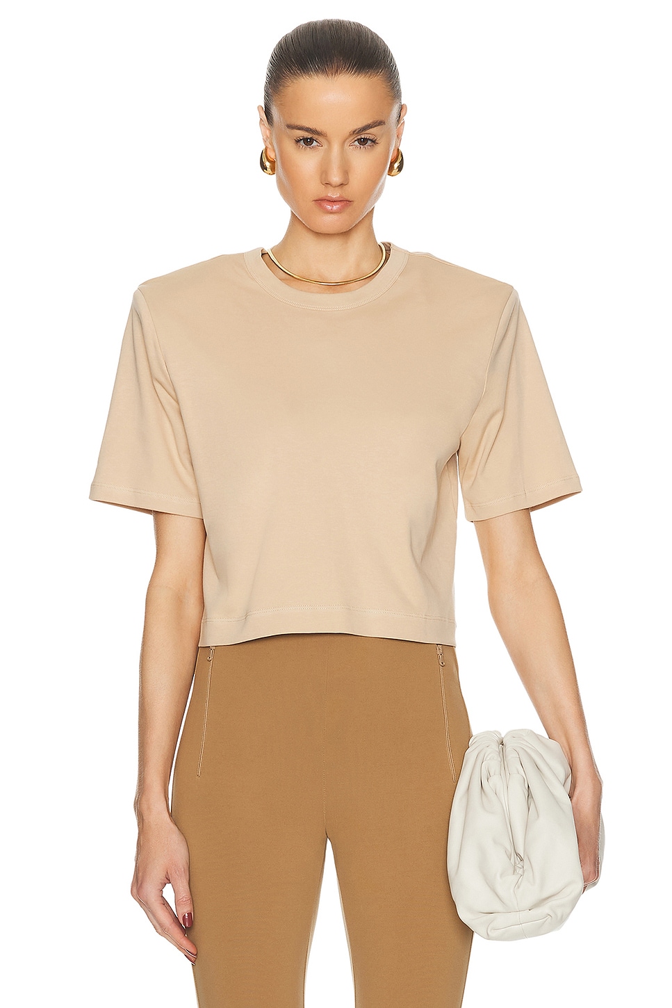 Image 1 of WARDROBE.NYC Cropped Shoulder Pad Top in Khaki