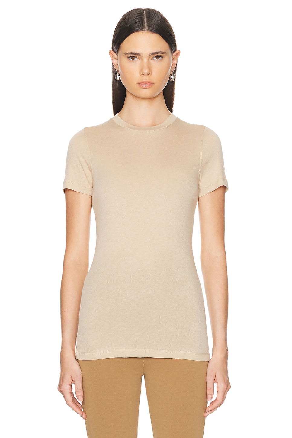 Fitted Short Sleeve Top in Beige