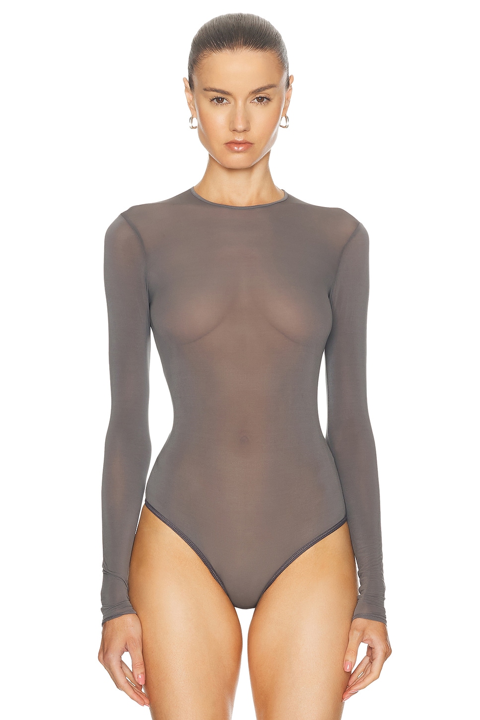 Shop Wardrobe.nyc Sheer Bodysuit In Slate