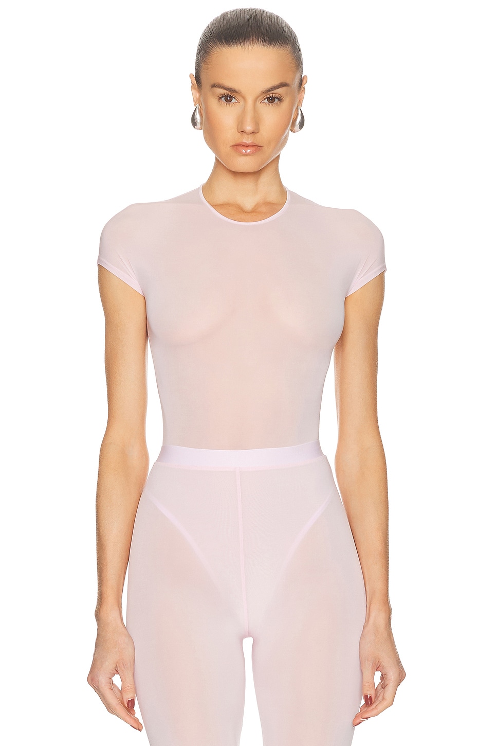 Image 1 of WARDROBE.NYC Sheer Cap Sleeve Bodysuit in Blush