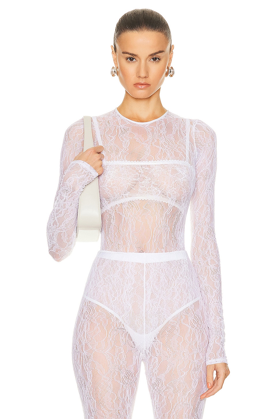 Image 1 of WARDROBE.NYC Lace Bodysuit in Off White