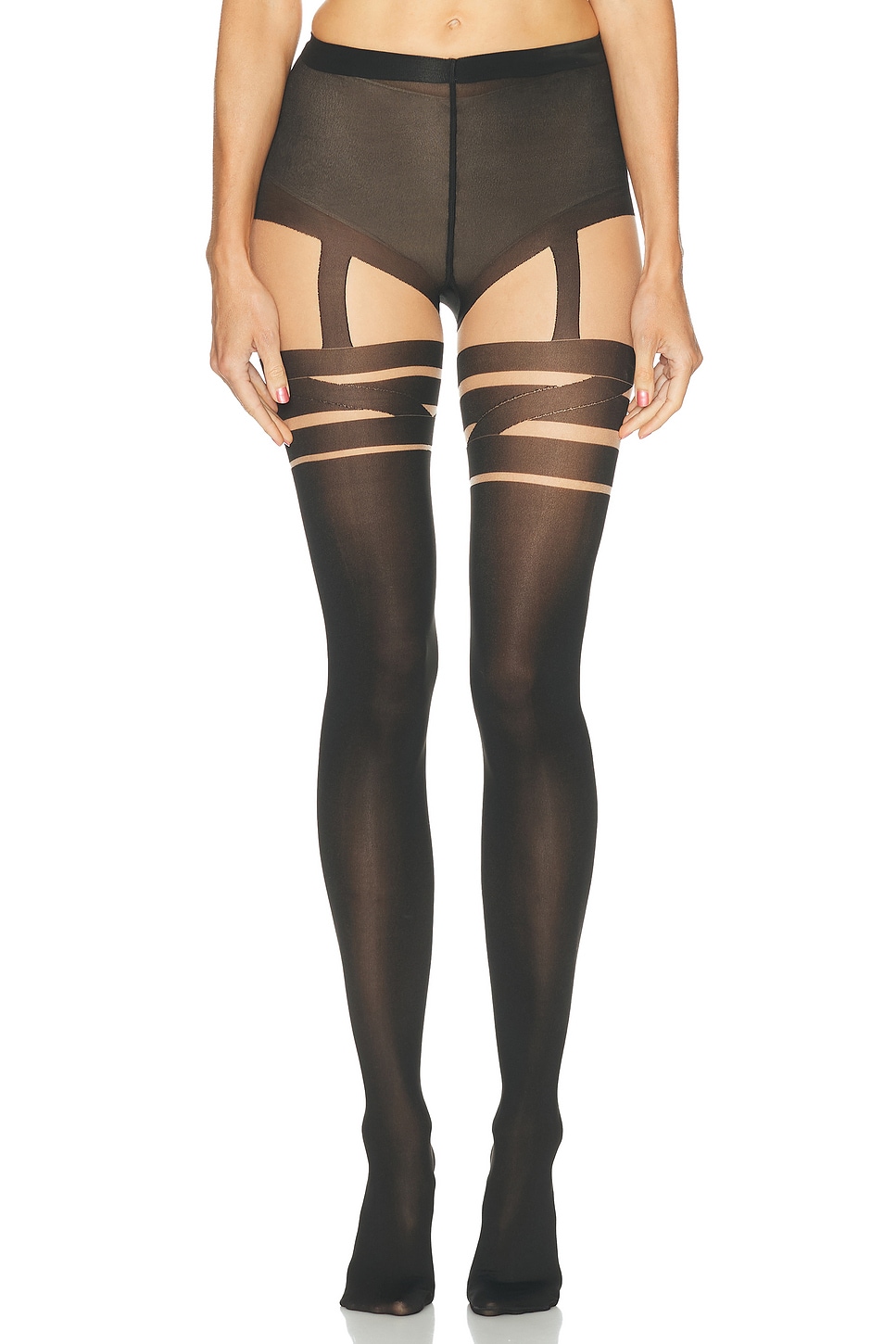 Wolford Infinite Wrap Garter-belt Effect Tights In Black