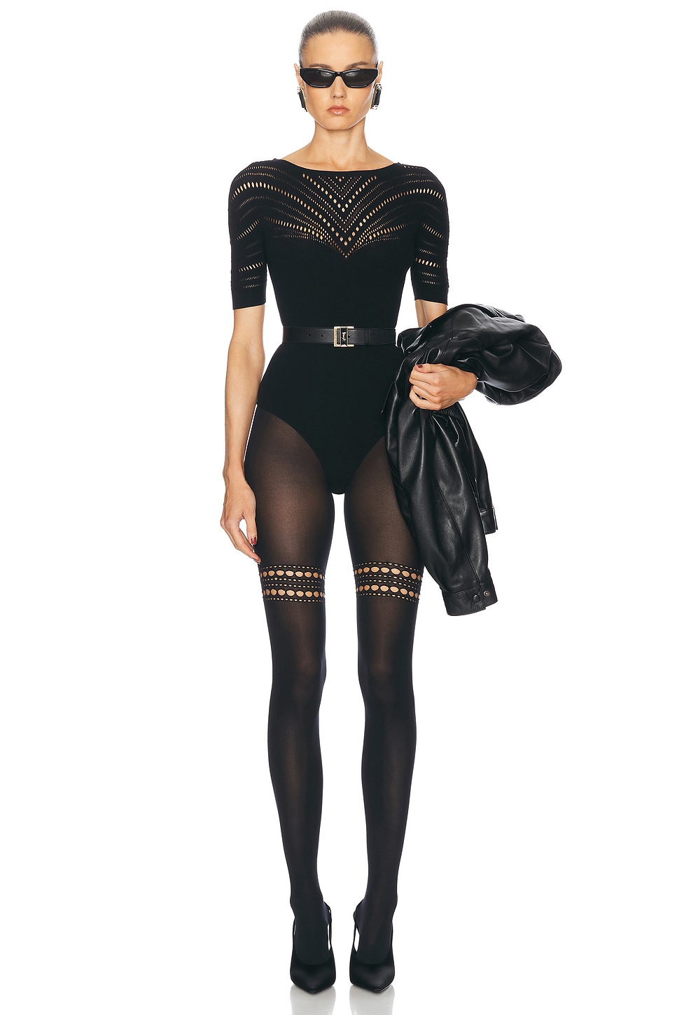 Shop Wolford Punch Tights In Black