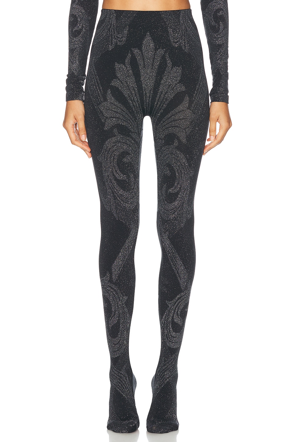 x Etro Metallic Jacquard Tights in Black