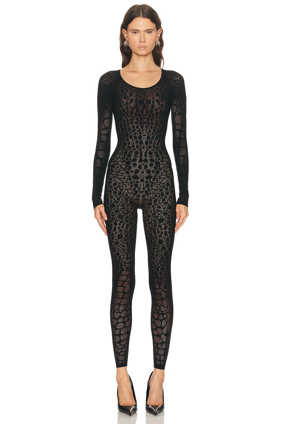 Image 1 of Wolford Reptile Net Jumpsuit in Black