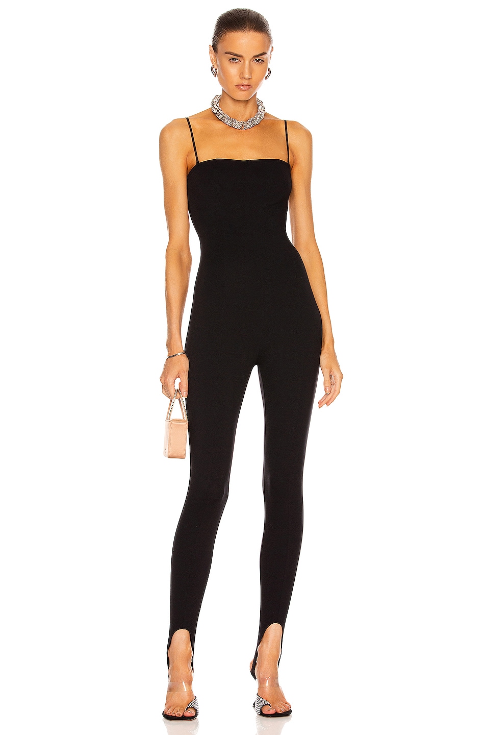 Image 1 of Wolford x Amina Muaddi One Piece Strapless Catsuit in Black