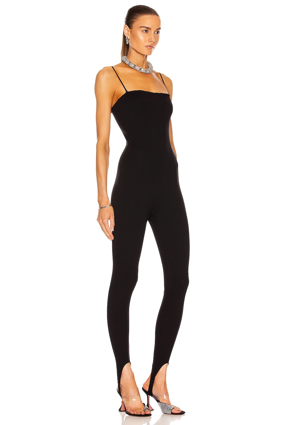 Wolford x Amina Muaddi One Piece Strapless Catsuit in Black | FWRD