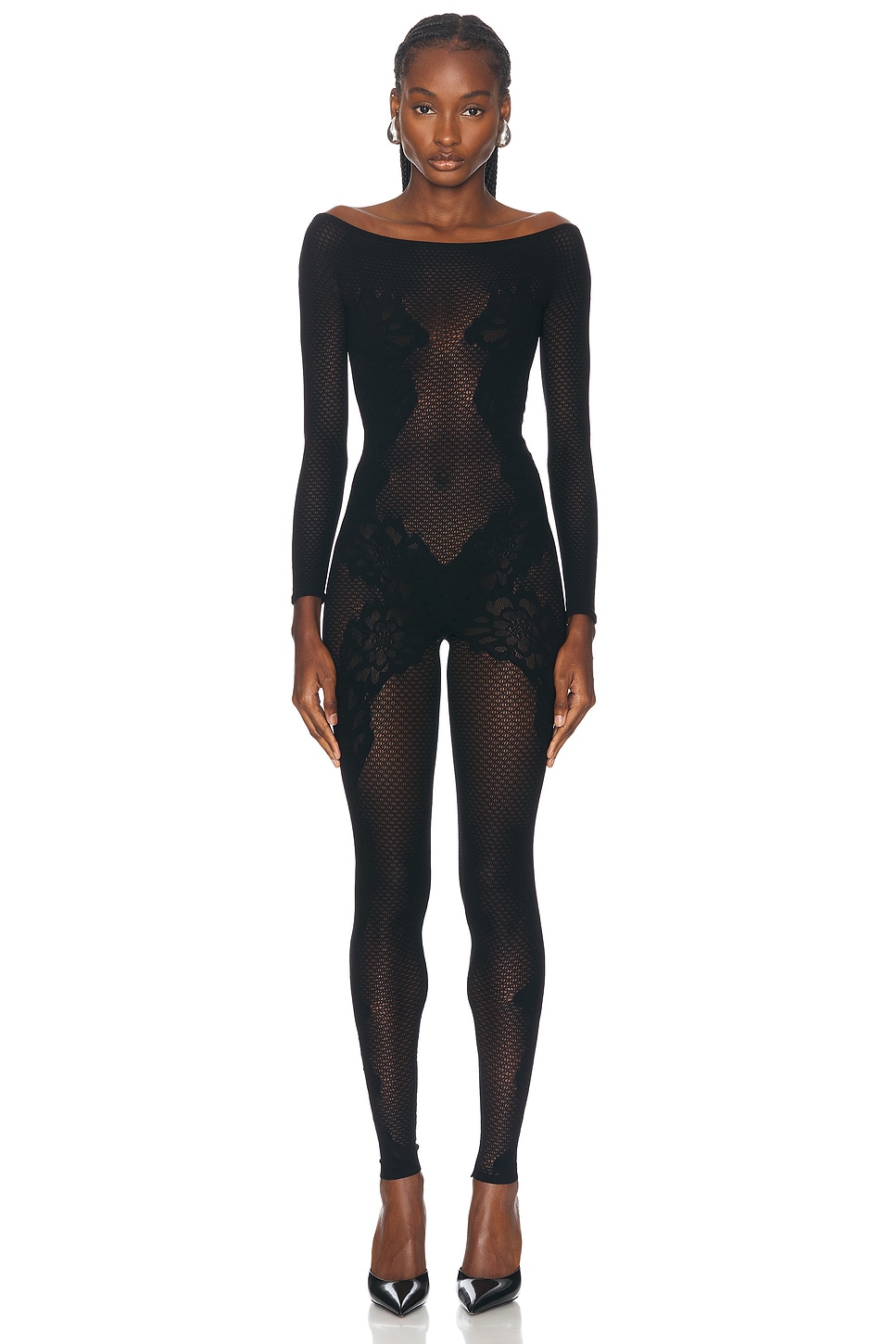 Shop Wolford Lace Tattoo Jumpsuit In Black